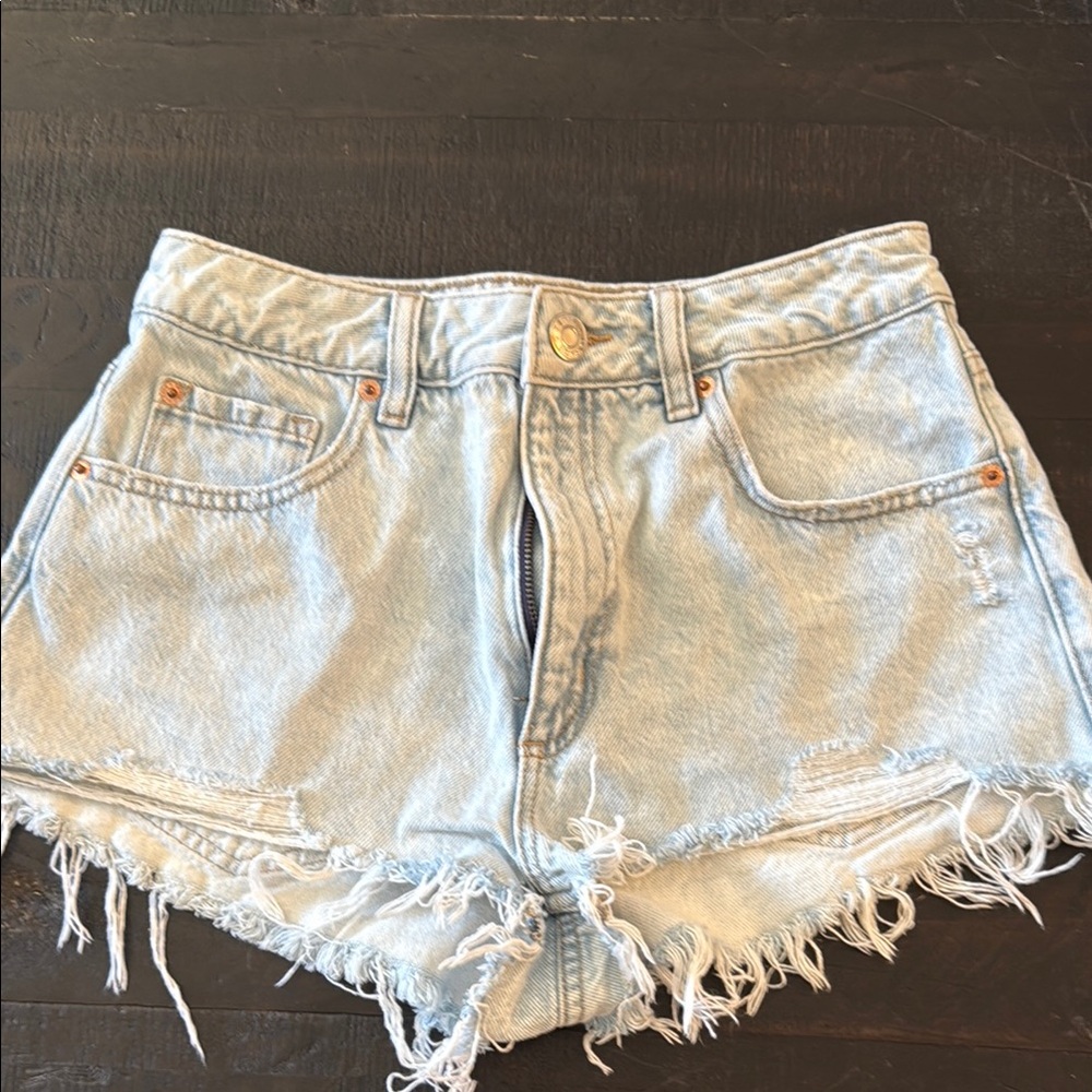 Garage Light Blue Frayed Mini Festival/Cheeky Festival Denim Shorts